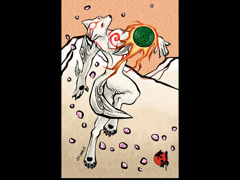white wolf with green orb