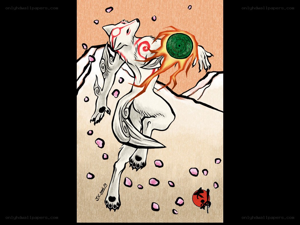 white wolf with green orb