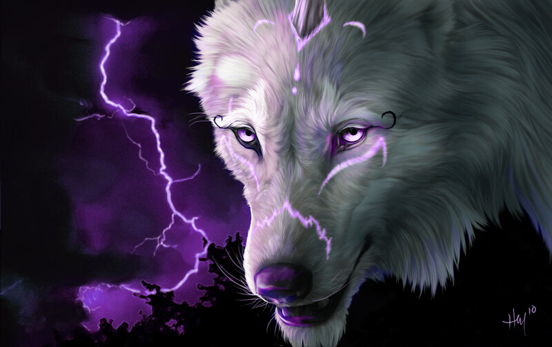 White Wolf with Purple Lightning