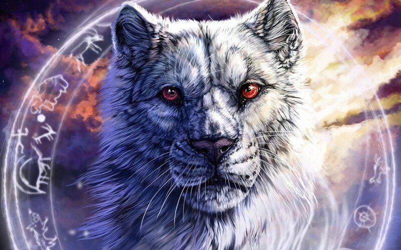 White Wolf with Red Eyes — Purple