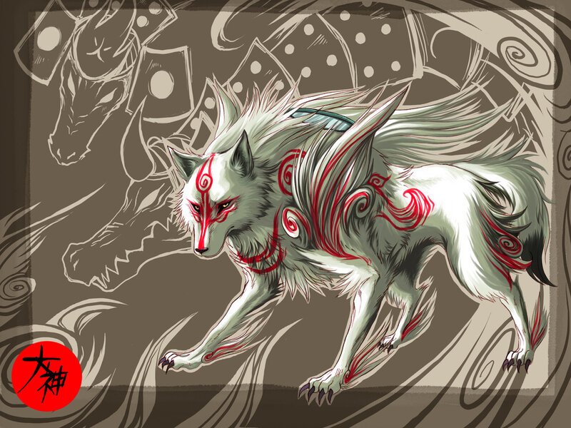 white wolf with red markings