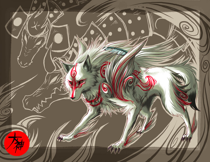 white wolf with red markings