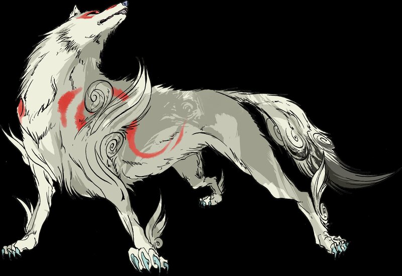 White Wolf with Red Markings — Dramatic