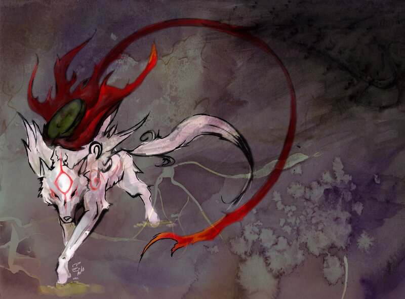 White Wolf with Red Markings — Purple