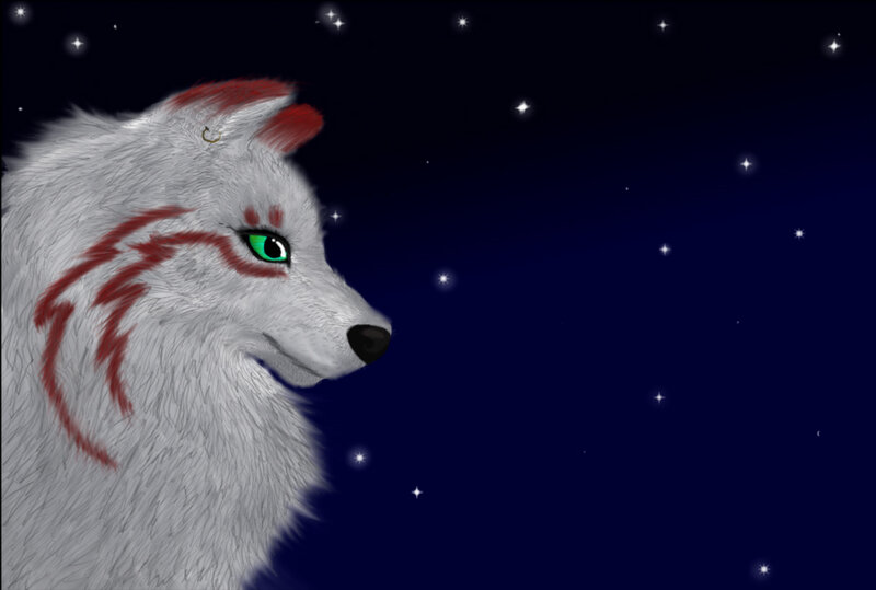 White Wolf with Red Markings — Serene