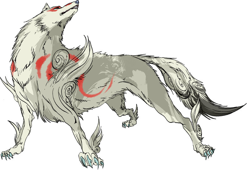 white wolf with red markings
