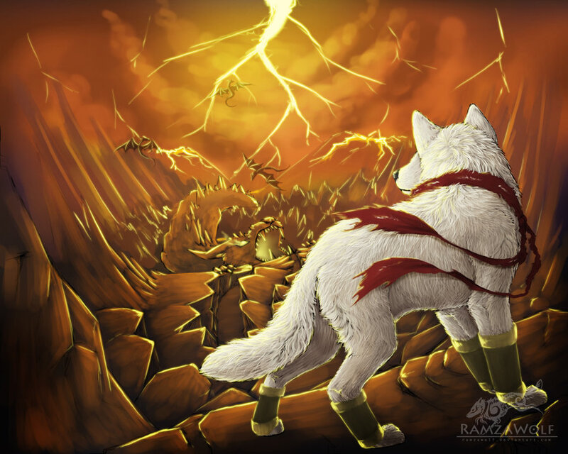 White Wolf with Red Scarf