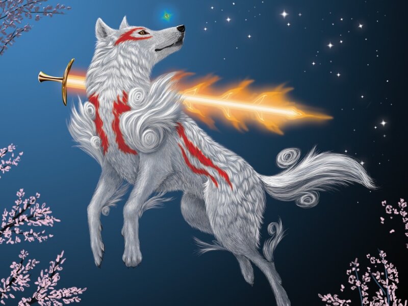 White Wolf with Sword — Blue