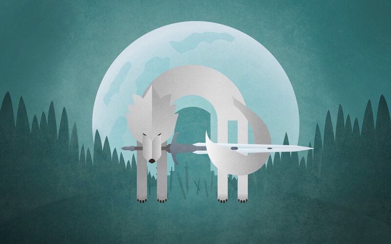 White Wolf with Sword — Teal
