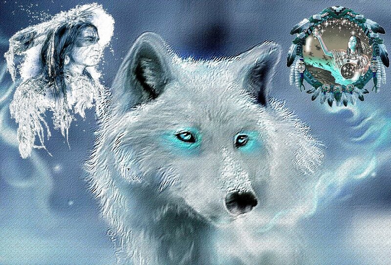 White Wolf with Tribal Figures