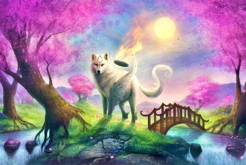 White Wolf with Wings — Purple, Serene