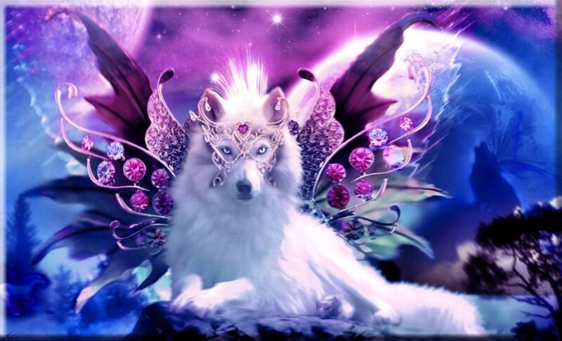White Wolf with Wings — Purple