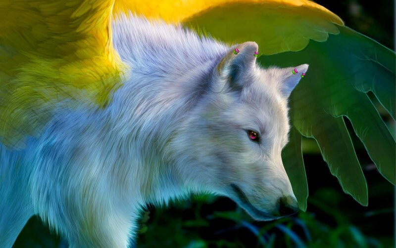 White Wolf with Wings — Serene, Digital Art