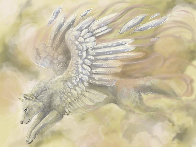 White Wolf with Wings — Serene