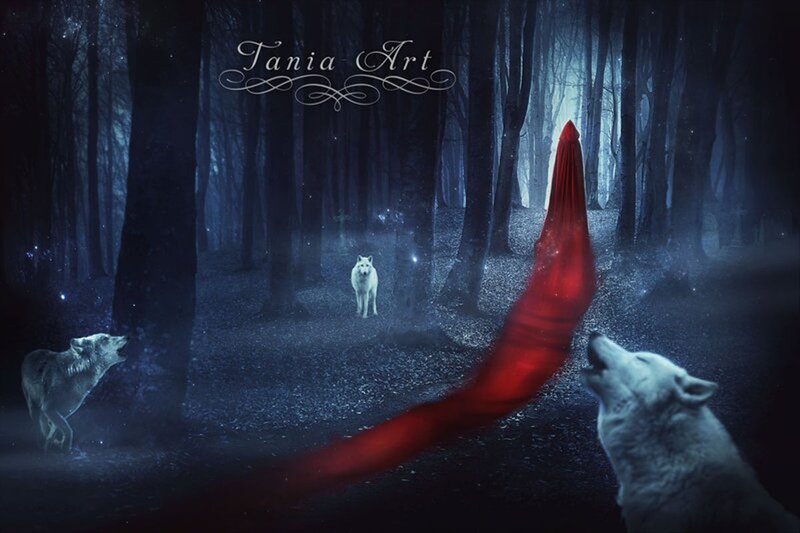White Wolves in Forest — Blue, Mysterious