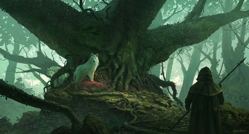 White Wolves in Forest — Green, Mystical