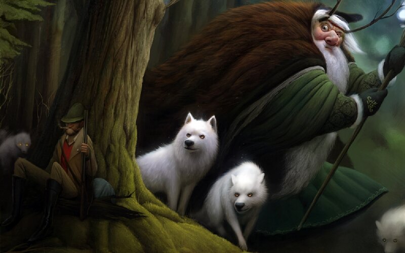 White Wolves with Old Man