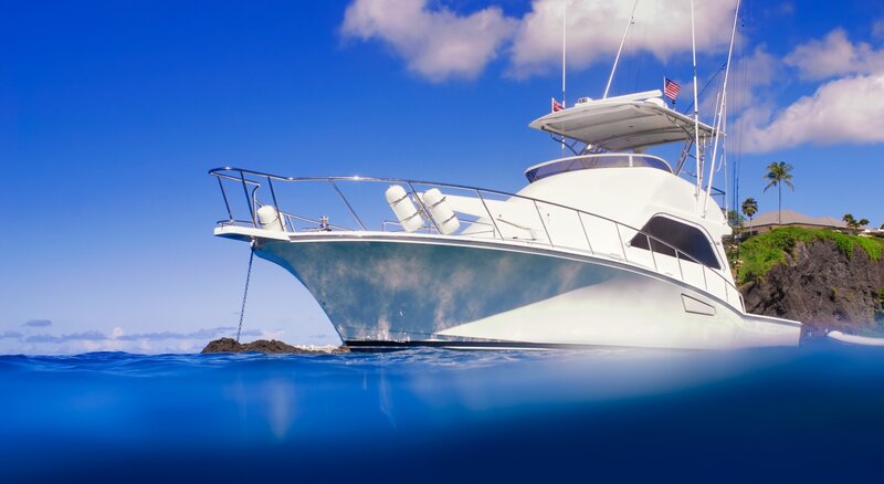 White Yacht in Ocean — Blue, Serene