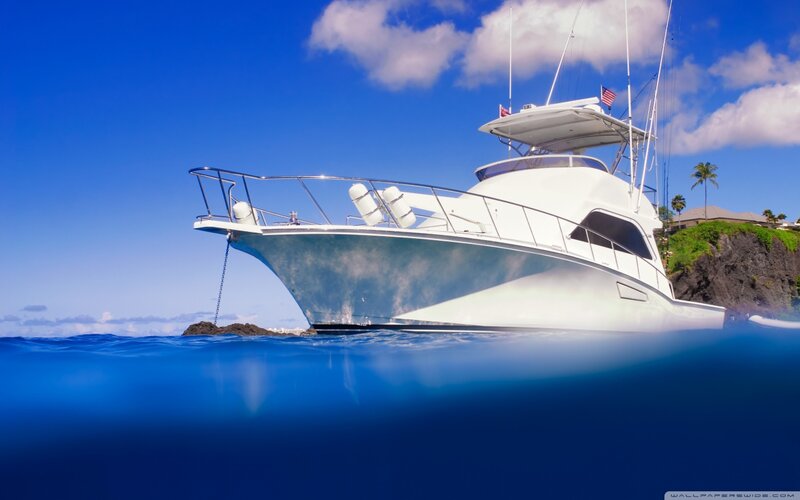 White Yacht in Ocean — Blue