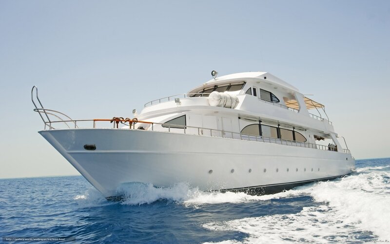 White Yacht on Water — Blue, Serene