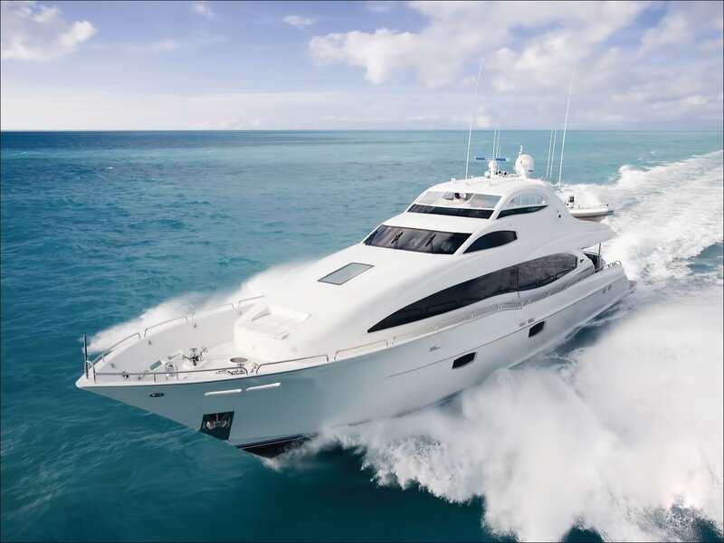 White Yacht on Water — Blue