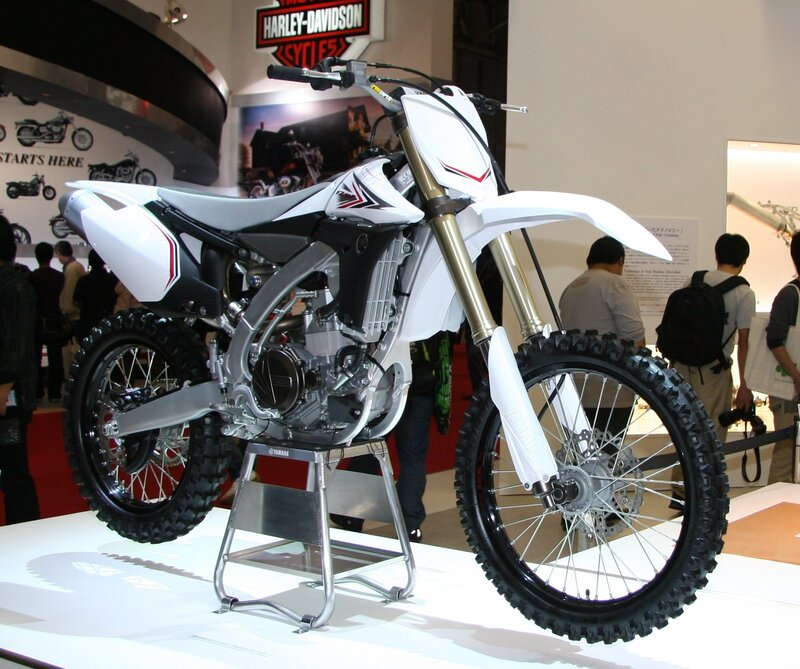 White Yamaha dirt bike on display