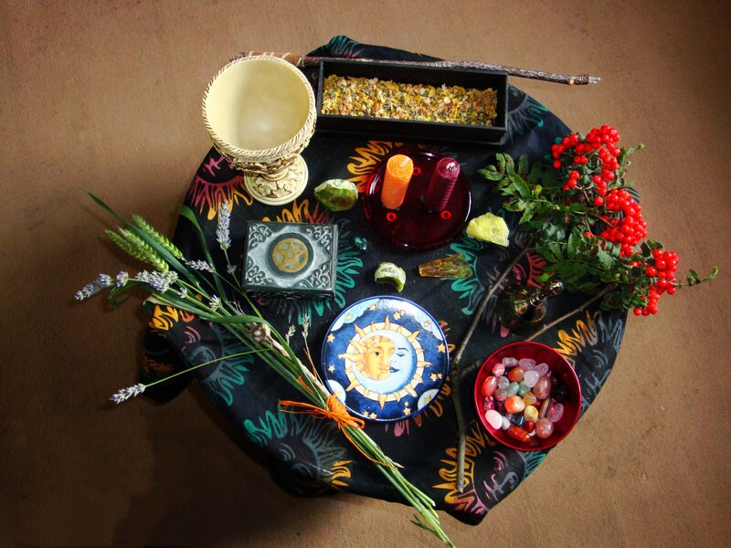 Wiccan ritual altar setup