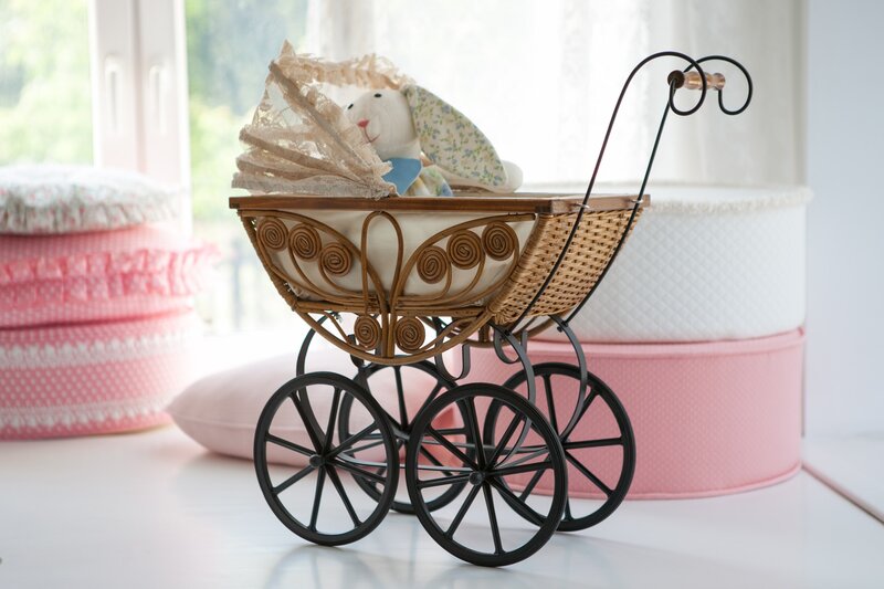 Wicker Baby Carriage — White