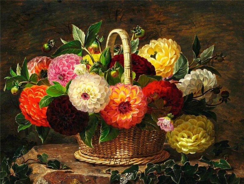 Wicker Basket of Dahlias
