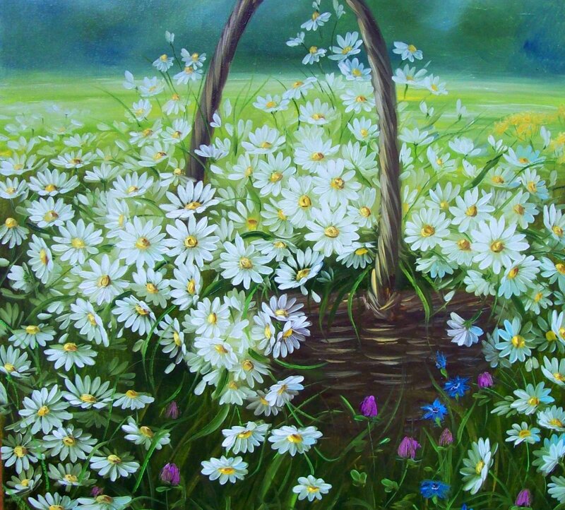 Wicker Basket of Daisies
