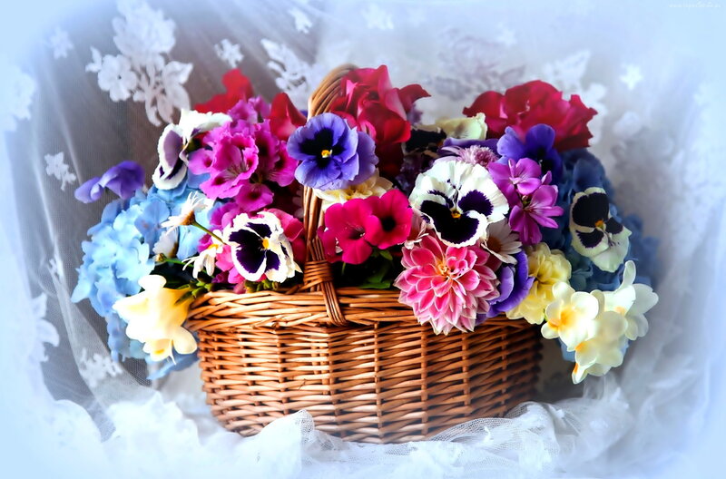 Wicker Basket of Flowers — White