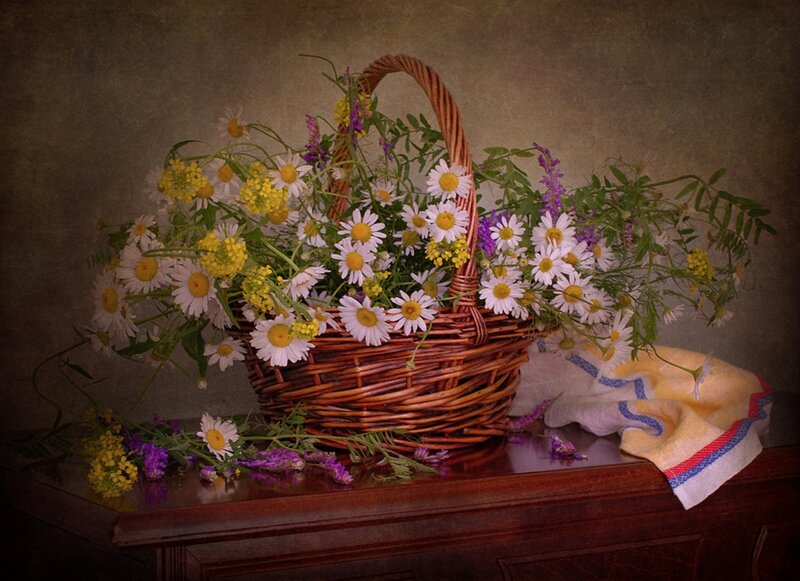 Wicker Basket of Wildflowers