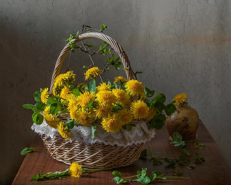 Wicker Basket with Dandelions