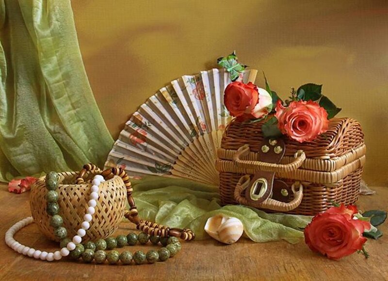 Wicker Basket with Flowers — Brown, Serene