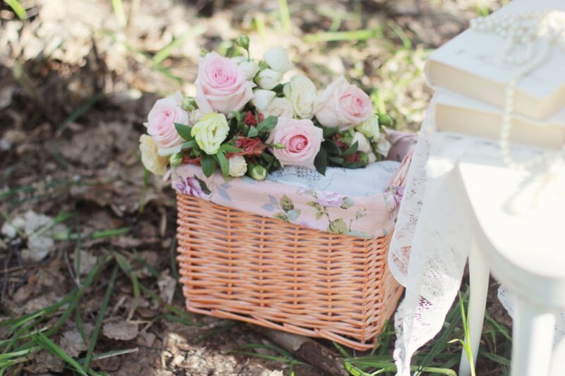 Wicker Basket with Flowers — Pink, Serene, Spring