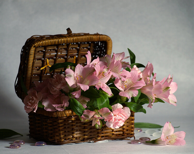 Wicker Basket with Flowers