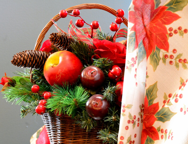 Wicker Basket with Fruit — Red