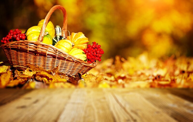 Wicker Basket with Gourds