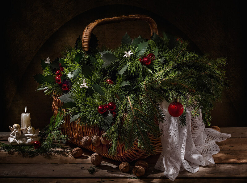 Wicker Basket with Greenery