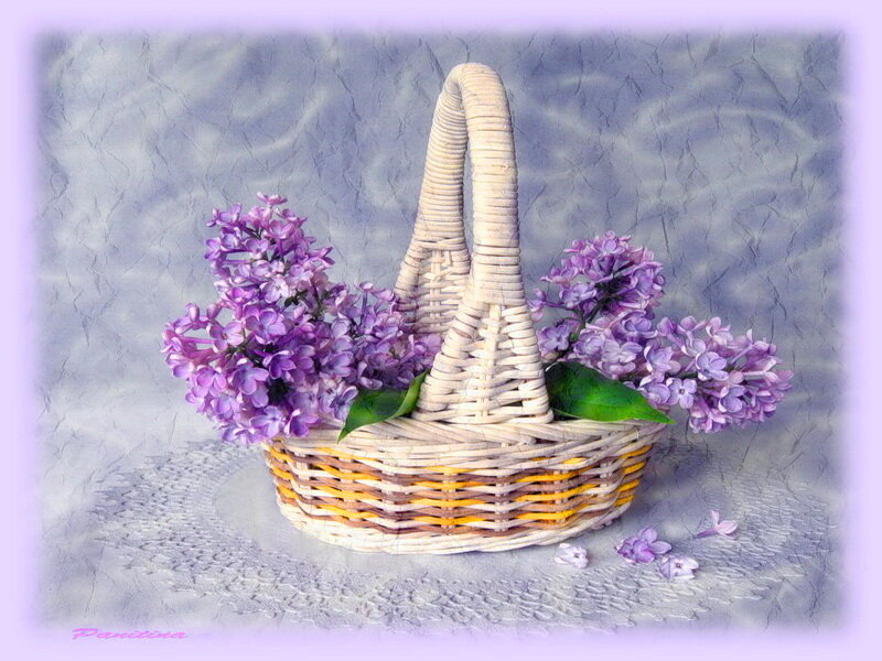 Wicker Basket with Lilacs — Purple, Serene