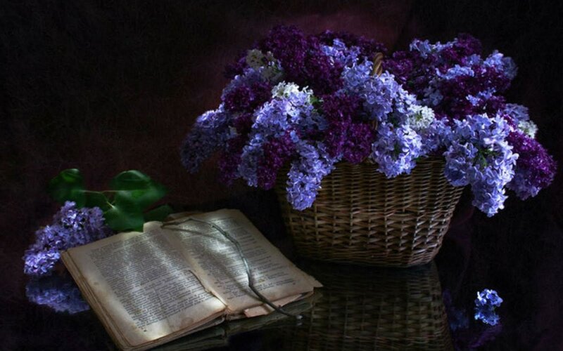 Wicker Basket with Lilacs