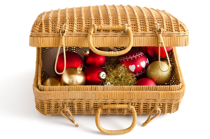 Wicker Basket with Ornaments — Red, Festive