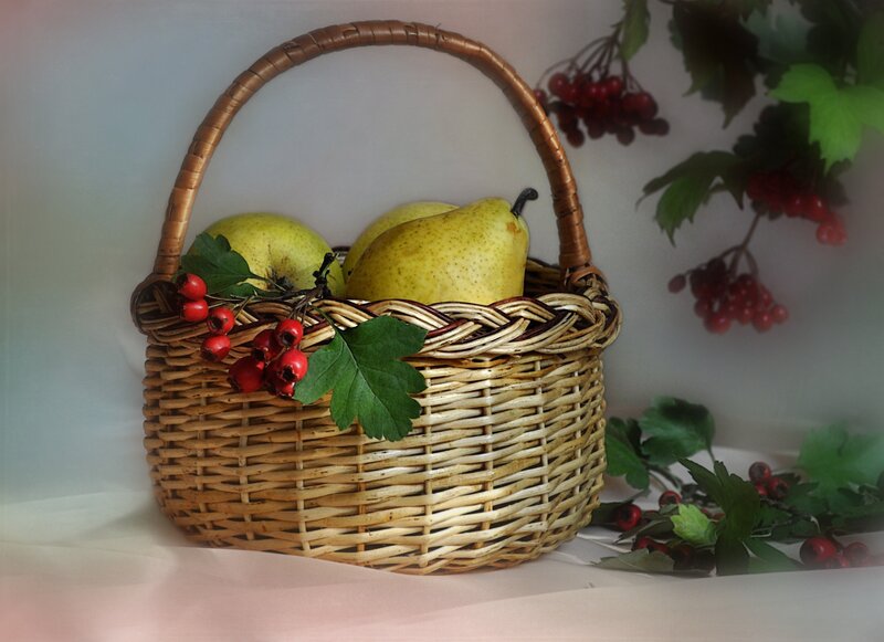 Wicker Basket with Pears