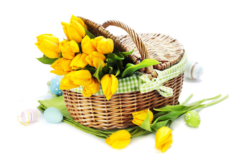 Wicker Basket with Tulips