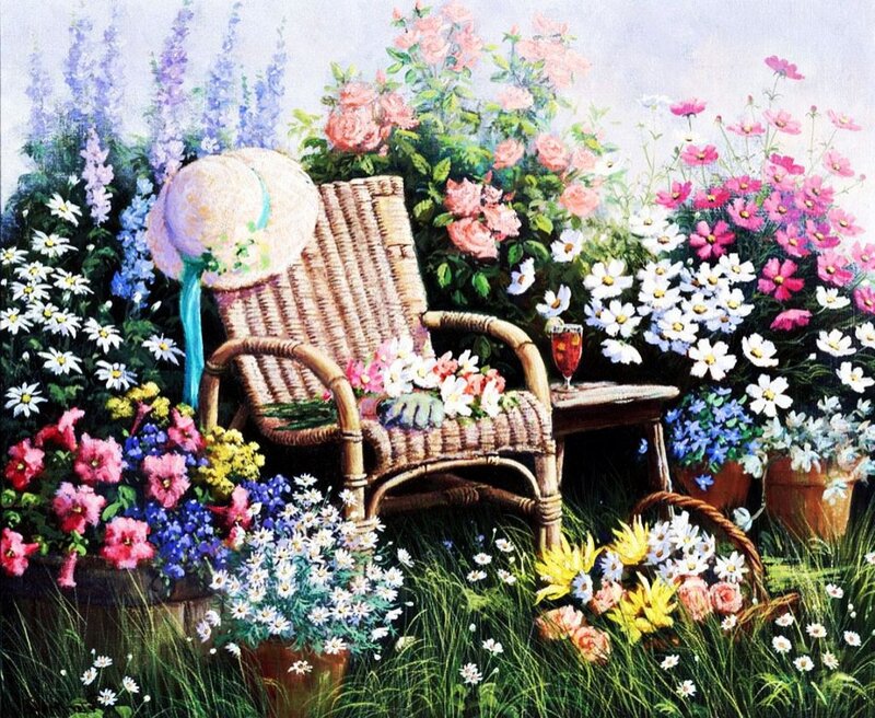 Wicker Chair in Garden — Green, Serene