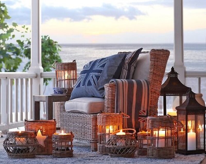 Wicker Chair on Porch — Blue