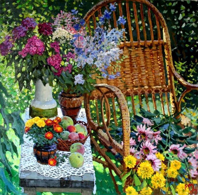 Wicker Chair with Flowers