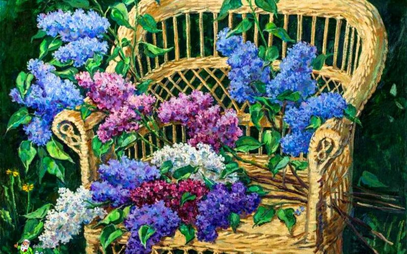 Wicker Chair with Lilacs — Blue