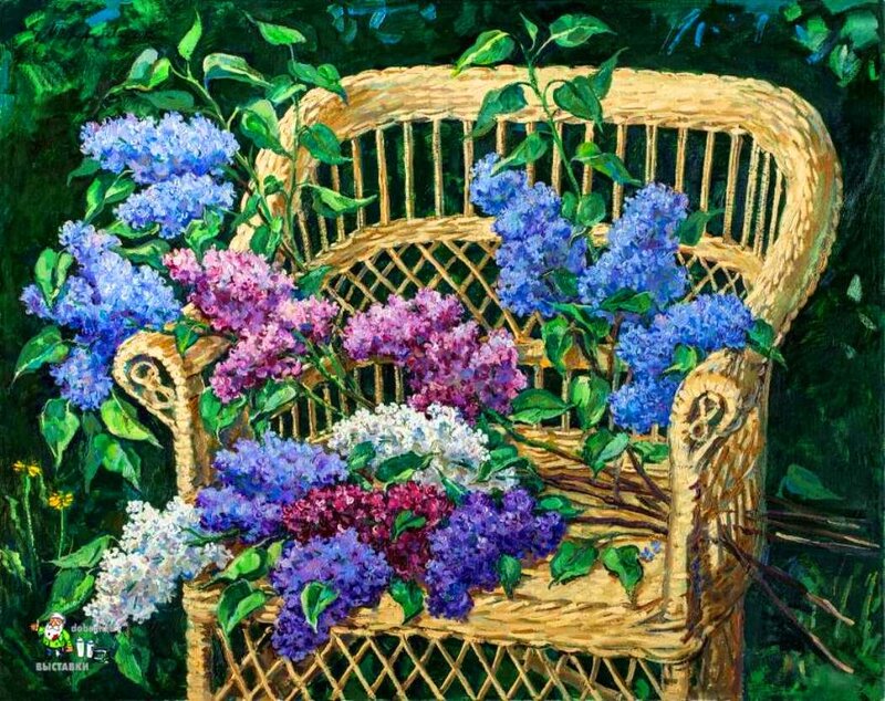 Wicker Chair with Lilacs