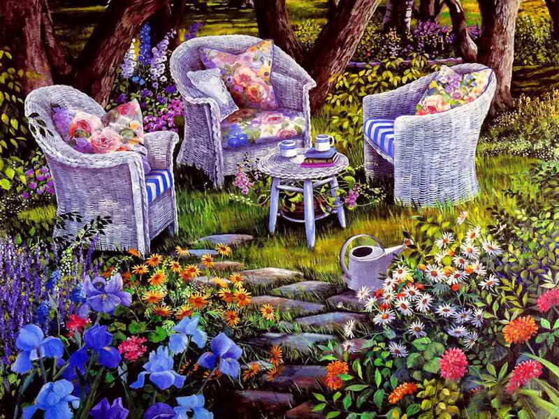 Wicker Chairs in Garden — Green, Serene